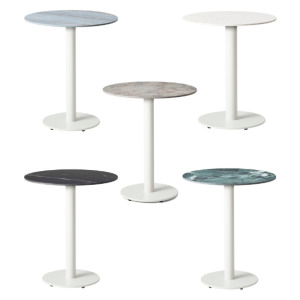 Forza White with Porcelain Top - Complete Table - Dining Table Height - Indoor - Round Top - TabFzW