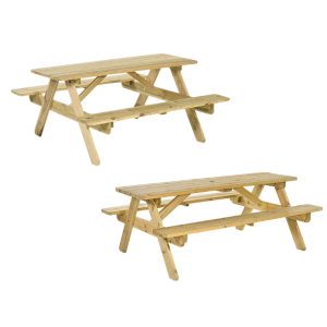 Guernsey 6 Seat Dip Treated Pine Picnic Table 140cm / 180cmm - 6 or 8 Seater - Green Pine - FSC®