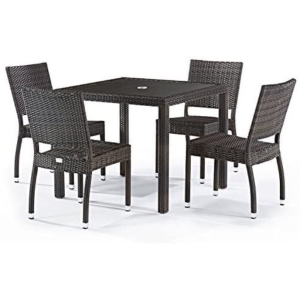 Chelsea Rattan Square Glass Table - 4 Chelsea Side Chairs - High Quality Rattan - Black & Brown Weave - Lbch