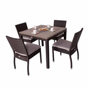Chelsea Rattan Square Polywood Table - 4 Cushioned Chairs - Black and Brown Weave - Lbch