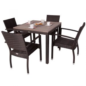 Chelsea Rattan Square Polywood Table - 4 Chairs - Black and Brown Weave - Lbch