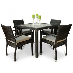Chelsea Rattan Square Glass Topped Table - 4 Chairs - Black and Brown Weave - Lbch