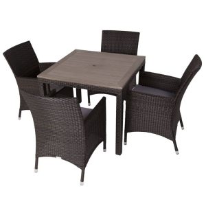 Chelsea Rattan Square Polywood Table - 4 Chairs - Black and Brown Weave - Lbch