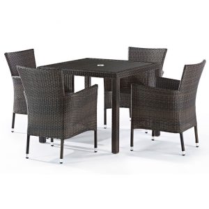 Chelsea Rattan Square Glass Table - 4 Chairs - Black and Brown Weave - Lbch
