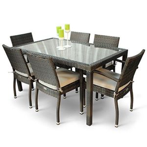 Chelsea Rattan Rectangle Glass Table - 2 Arm Chairs - 4 Side Chairs - Black & Brown Weave - Lbch