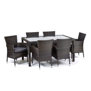 Chelsea Rattan Rectangular Glass Table and 6 Chairs - Black & Brown Weave - Lbch