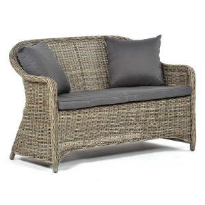 London Rattan 2 Seater Sofa - Grey/Brown Weave - Dark Grey Cushions Included - Lbln