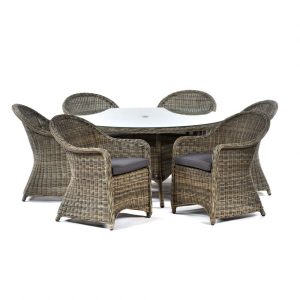 Alternative view of London Rattan Round Glass Table 4 or 6 Arm Chairs Set - Dark Grey Cushions Included - lbln