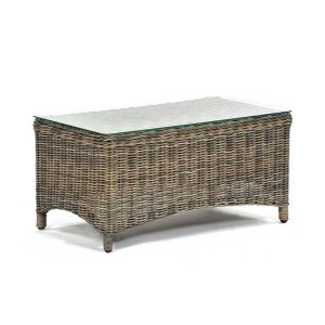 London Rattan Rectangle Tempered Glass Top Table - Grey/Brown Weave - Lbln