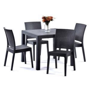 Barcelona Rattan Effect Polypropylene Square Table and 4 Side Chairs - Anthracite - Lbbr